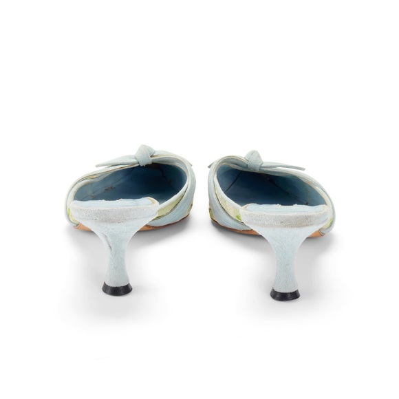 Manolo Blahnik Green & Blue Floral Bow Mules - Picture 5 of 6